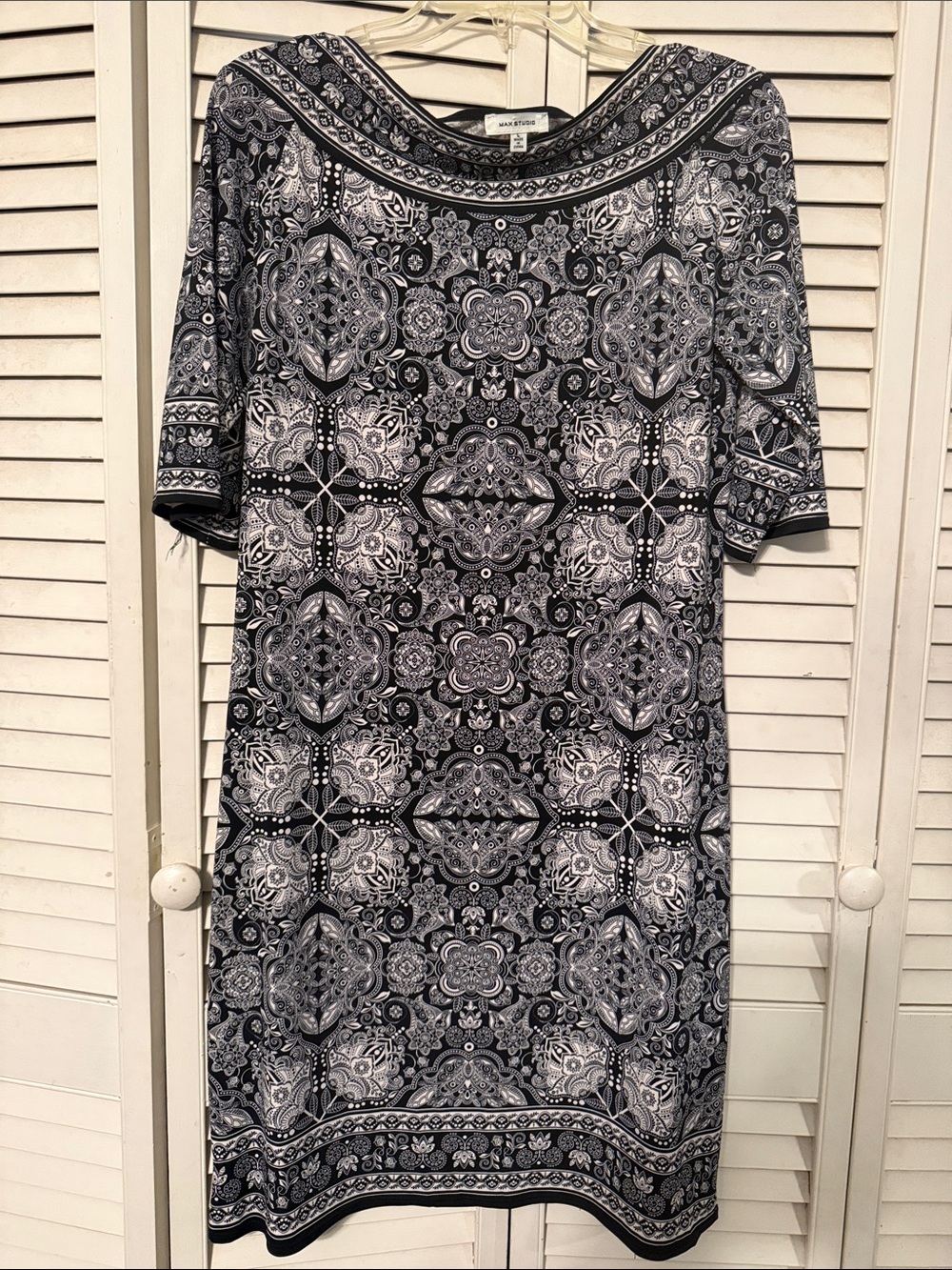 Max Studio Black and White Geometric-Print Midi Dress